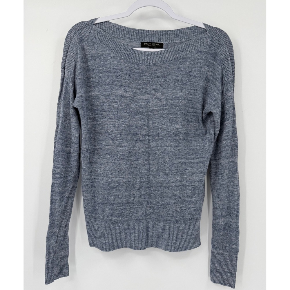 Banana Republic Womens Blue 100% Linen Boat Neck Long Sleeve Sweater Size M
